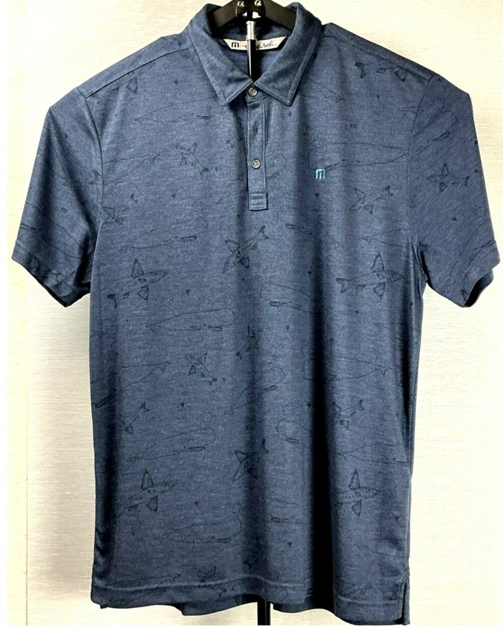 TravisMathew Fun and Games Golf Polo XL Blue Lake Novelty Print Performance